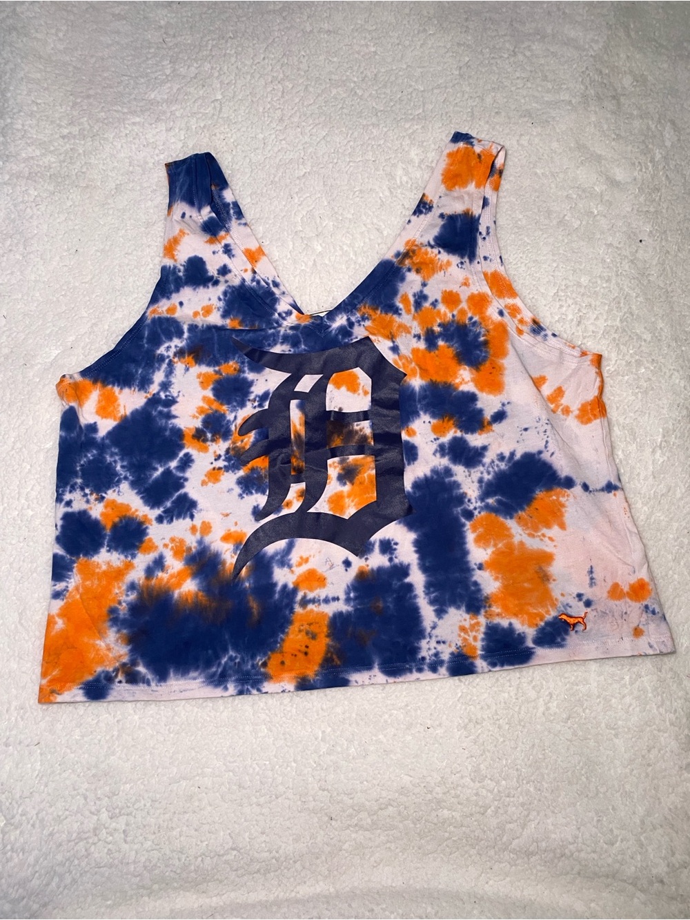 PINK Victoria's Secret Orange & Navy Tie-Dye Crop Tank with Logo